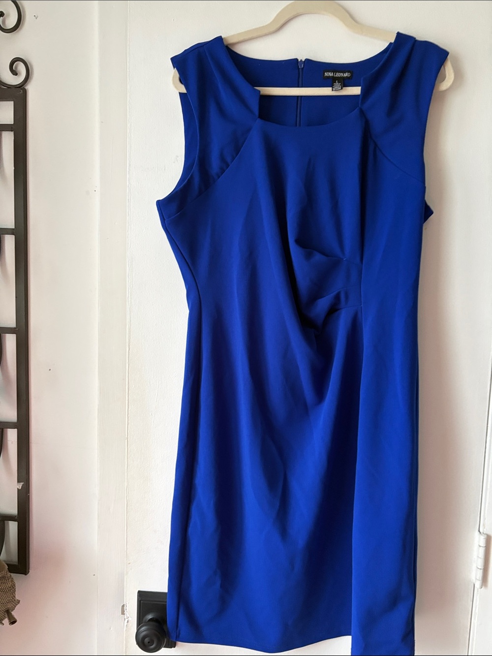 Nina Leonard Royal Blue Cap-Sleeve Sheath Dress